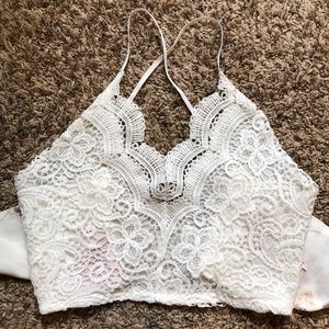 Floral and Lace White Tank Top